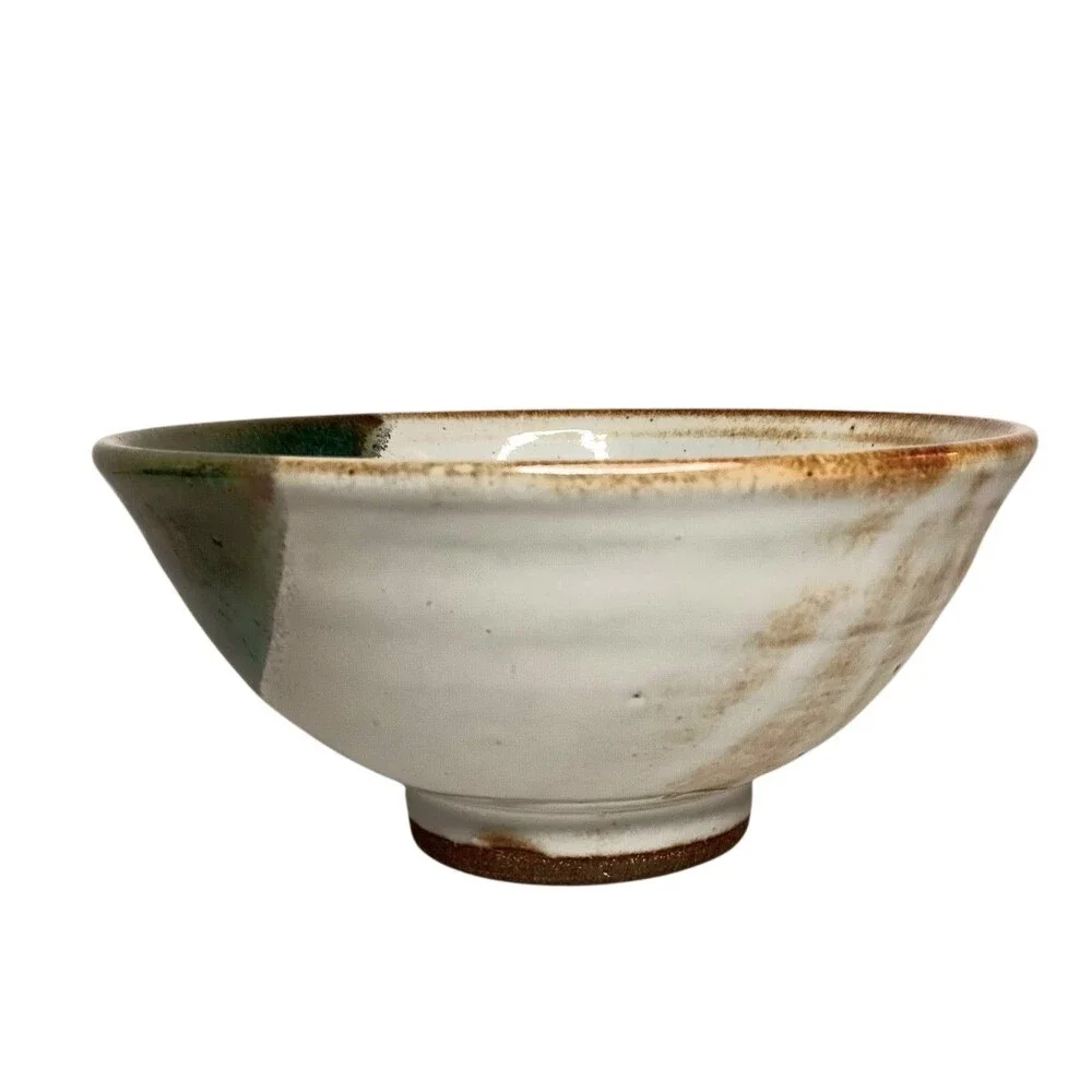 Studio Pottery Bowl Cream Green Blue Tan Signed Harris Ramen Rice Noodle Bowl